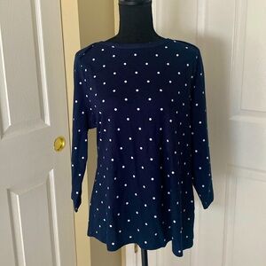 Style&Co pullover top w/3/4 sleeves. Navy w/white polka dots XL